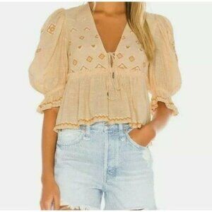 Free People Tallulah Embroidered‎ Top in Bell Of Georgia Sz S Cottagecore Boho